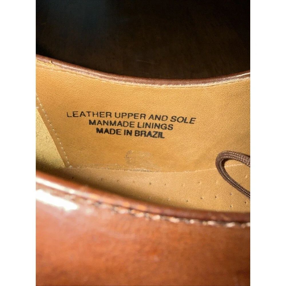 Stacy Adams Cap Toe Oxford Brown Leather Dress Shoes Men's 12W Wide Brazil NWOB